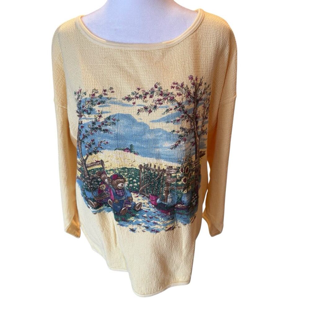 Vintage Women’s Teddy Bear Sunflower Farm Country Crewneck Yellow Size M/L